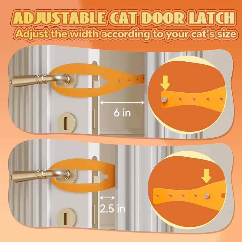 TGIOW Cat Door Latch, 1 Pcs Cat Door Stopper Pet Door Latch to Keep Dog Out of Litter Box and Food, Door Prop for Cat with 5 Adjustable Size Strap 2.5-6" Wide, No Measuring, Easy to Install, Yellow - Image 3
